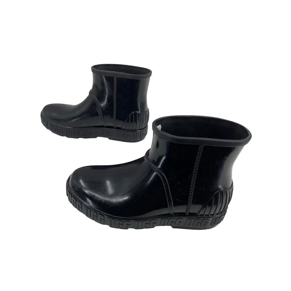 UGG Drizlita Kids Black Waterproof Rain Boots Rubber Patent Ankle High Size 4